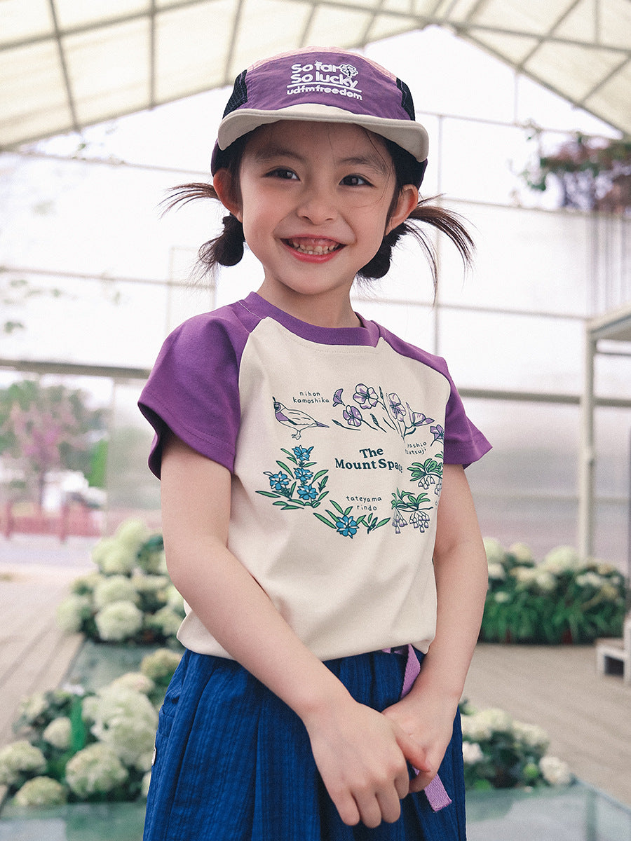 Children's Sleeved Mountain Style Nature Printed Top Summer Raglan Children's T-shirt
