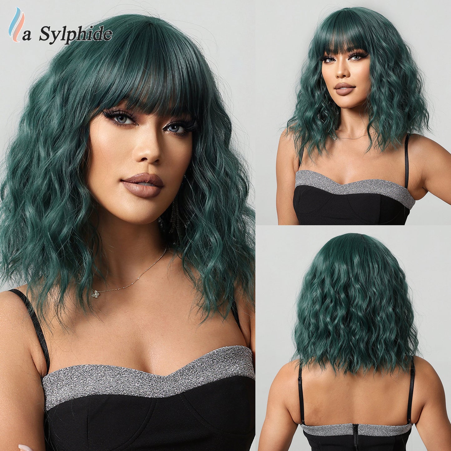 Women's Air Bangs Wavy Water Ripple Wig Short Curly Hair