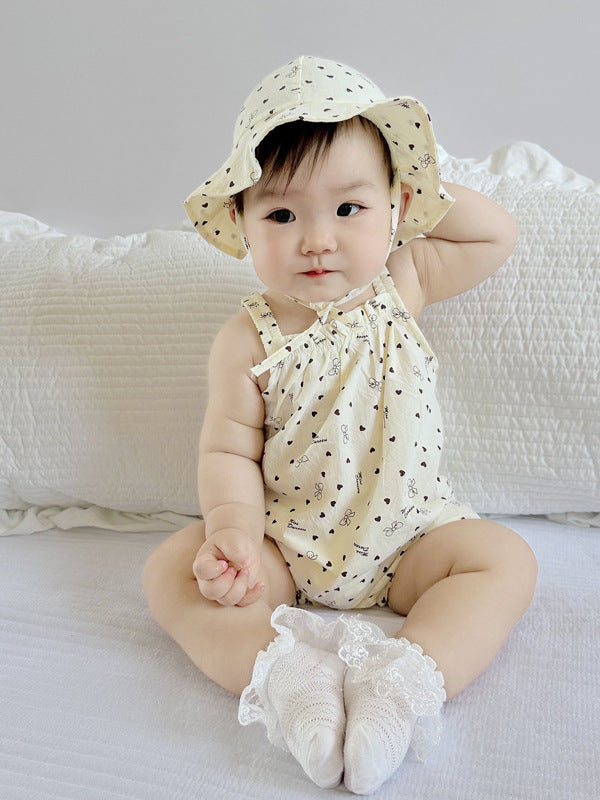 Summer Thin Sweet Floral Jumpsuit Pure Cotton Tied Romper Jumpsuit, Climbing Suit