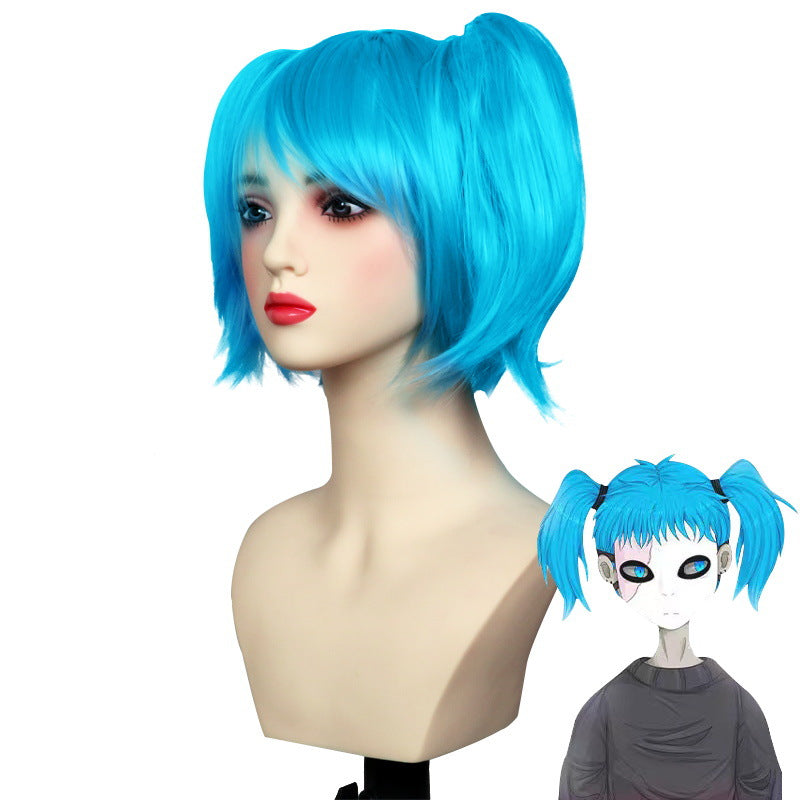 Trendy Face Blue Cute Double Ponytail Cos Wig