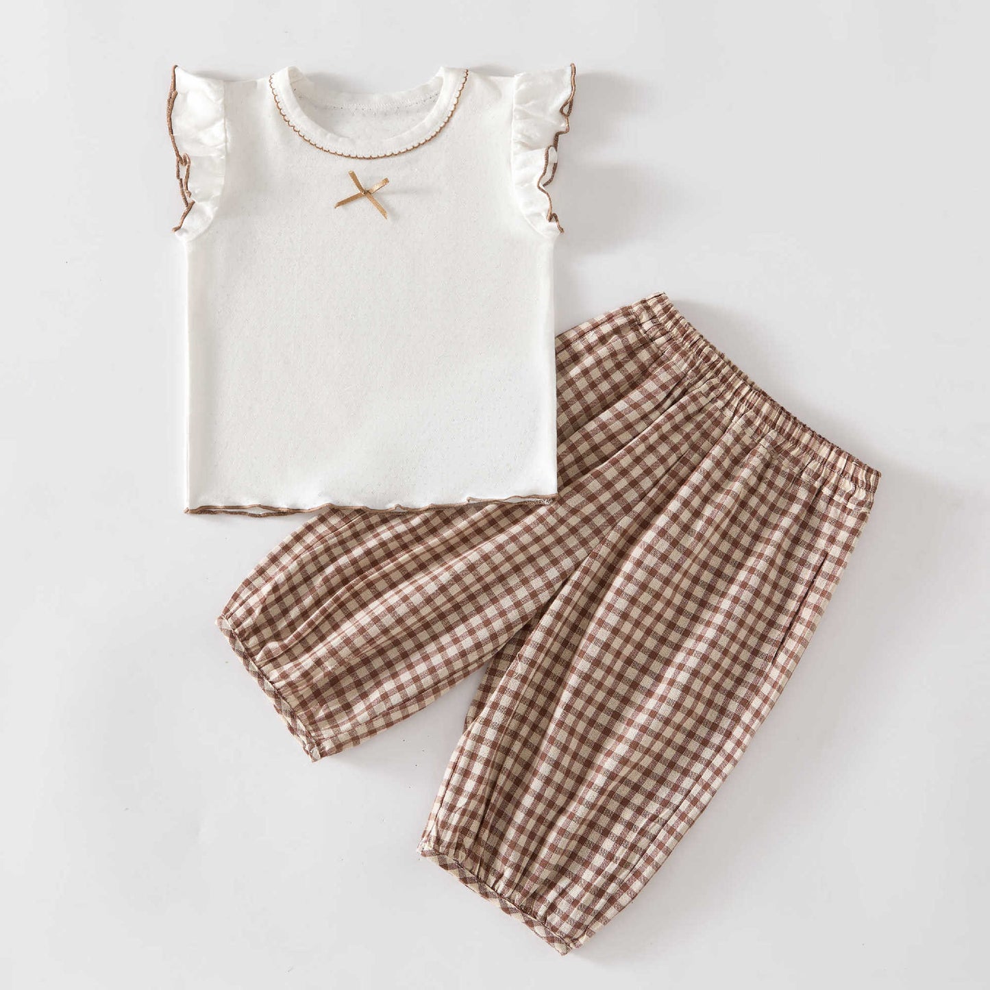 Summer Western Style Two-piece Thin Sleeveless Top Blouse Children's Suit