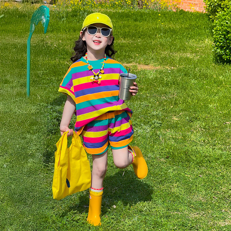 Children's Summer Colorful Wear Dopamine Short Sleeve Clothing Children's Suit