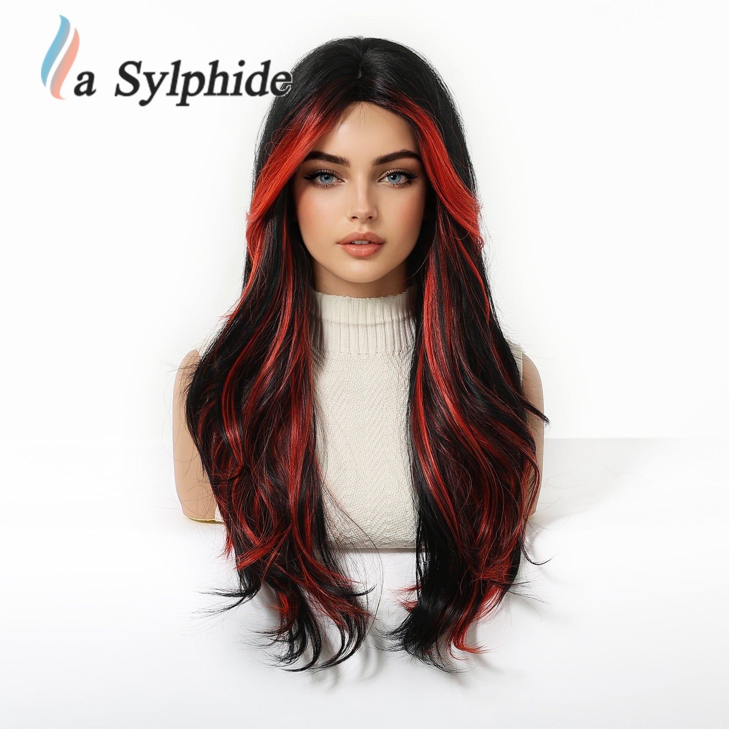 Female Half Halloween Red Highlight Curly Wig Long Curls