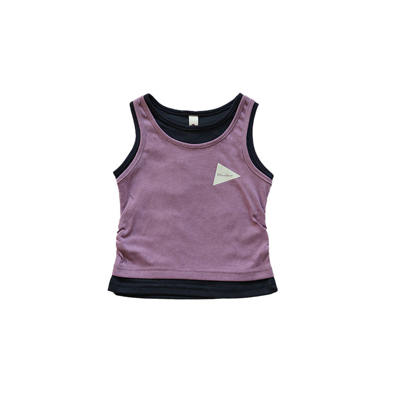 Children's Fake Two-piece Vest Summer Mountain Outdoor Sports Combed Cotton Sleeveless Children's T-shirt