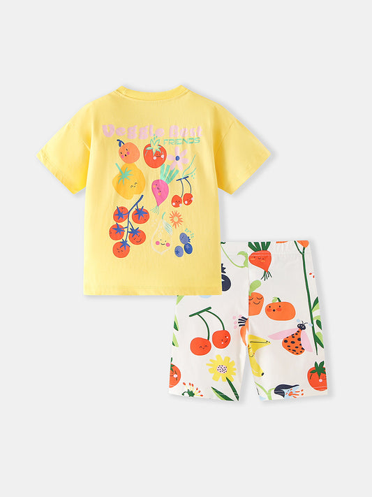 Children's Cartoon Fruit Round Neck Printed Short-sleeved Children's Suit