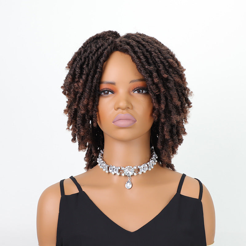 Female African Wigs With Small Tube Curved Dreadlocks Gradient Wig Short Curly Hair