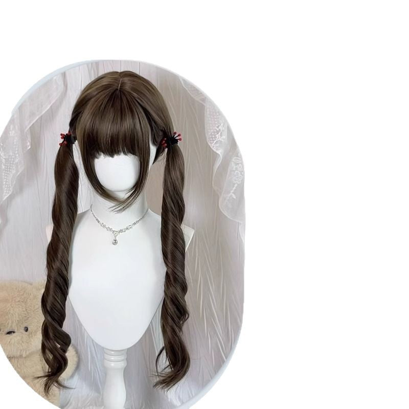 Fulfil Filbert Gray Brown Double Ponytail Female Curly Wig Long Curls