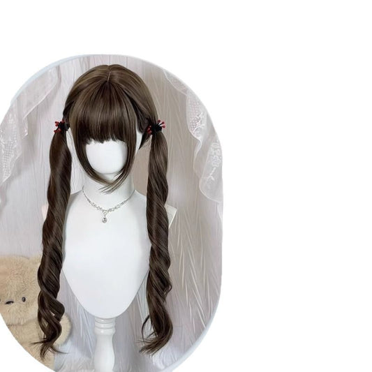 Fulfil Filbert Gray Brown Double Ponytail Female Curly Wig Long Curls