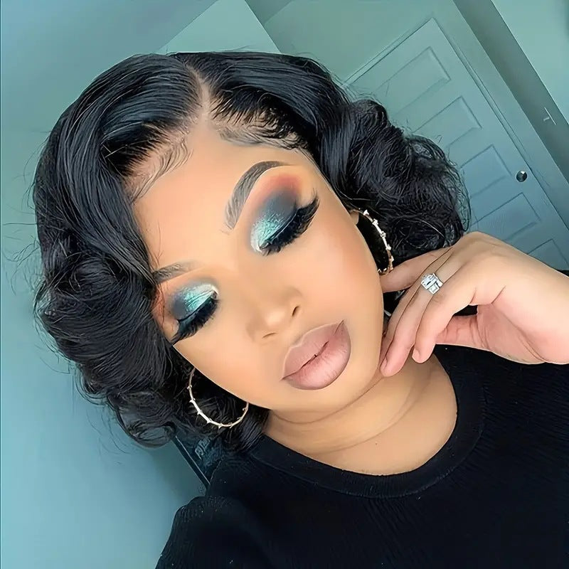 Black Front Lace Female Head Cover Fiber Wig Short Curly Hair