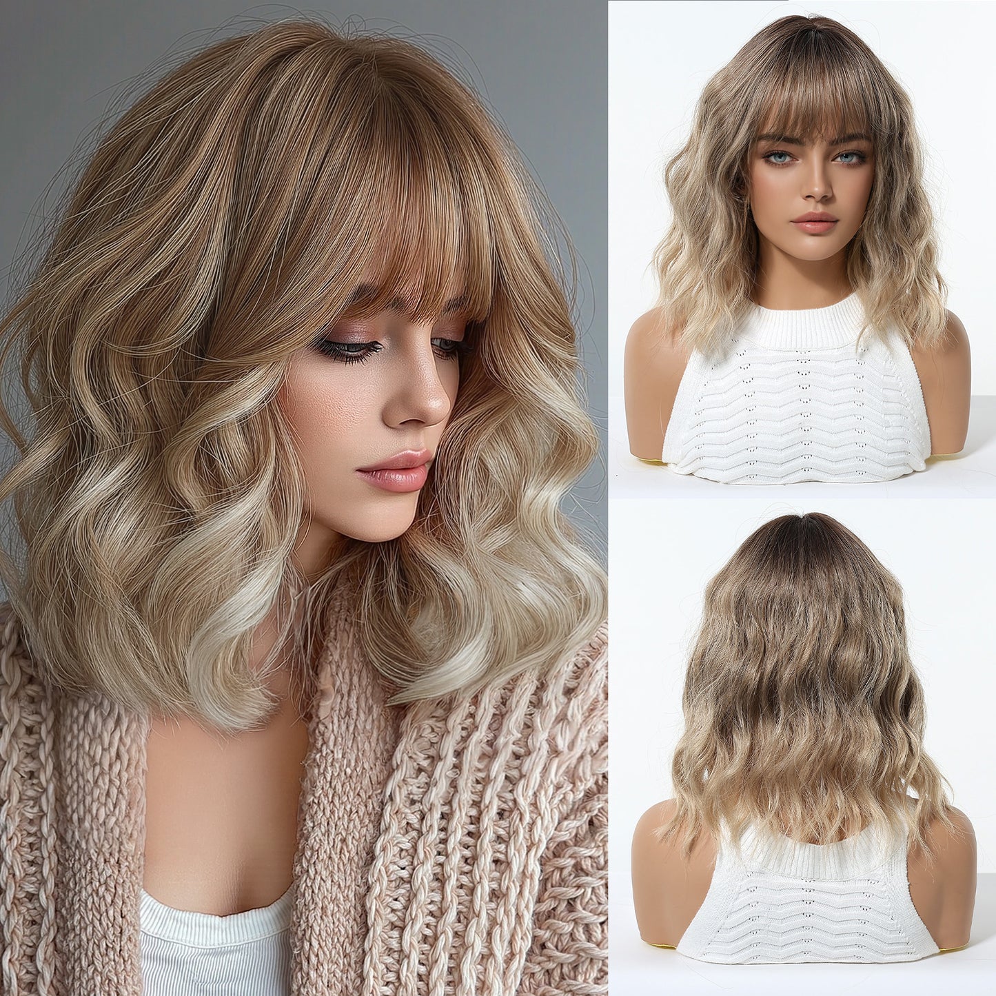 Female Cute Style Golden Short Curly Hair Matte Fiber Full Wig Long Curls