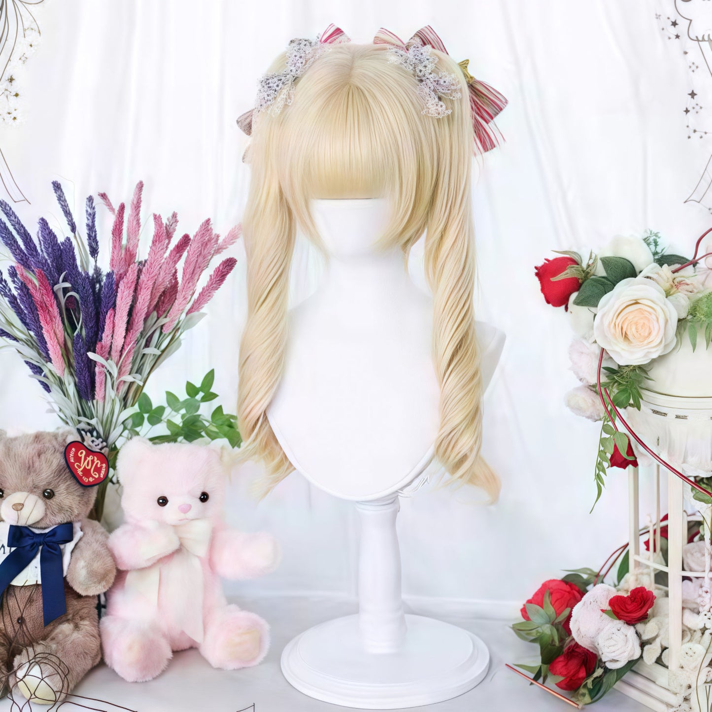Lolita Grip Pairs Ponytail Roman Roll Feeling Golden Black Wig Short Curly Hair