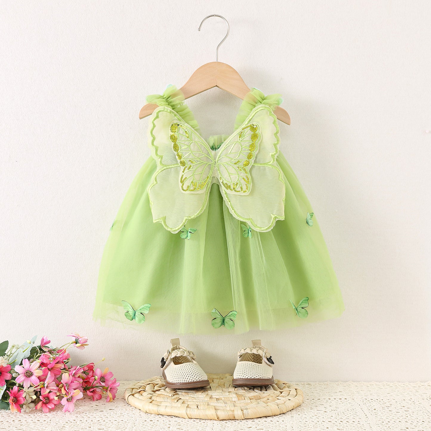 Wings Embroidered Butterfly Korean Mesh Princess Children's Dress