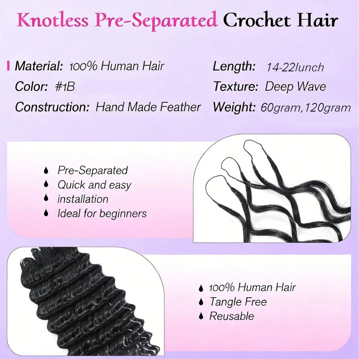 Feather Crochet Hook For Braided Human Real Hair Wig