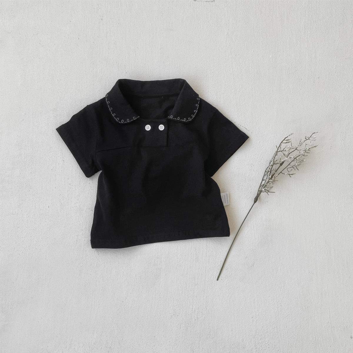 Style Graceful Embroidery Peter Pan Collar Short Sleeve Children's T-shirt