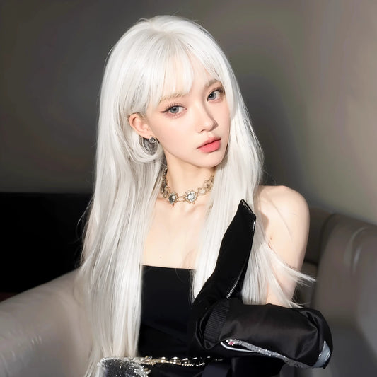 Female Hair Anime Universal Two-dimensional Pure White Natural Simulation Full Long Straight Wig