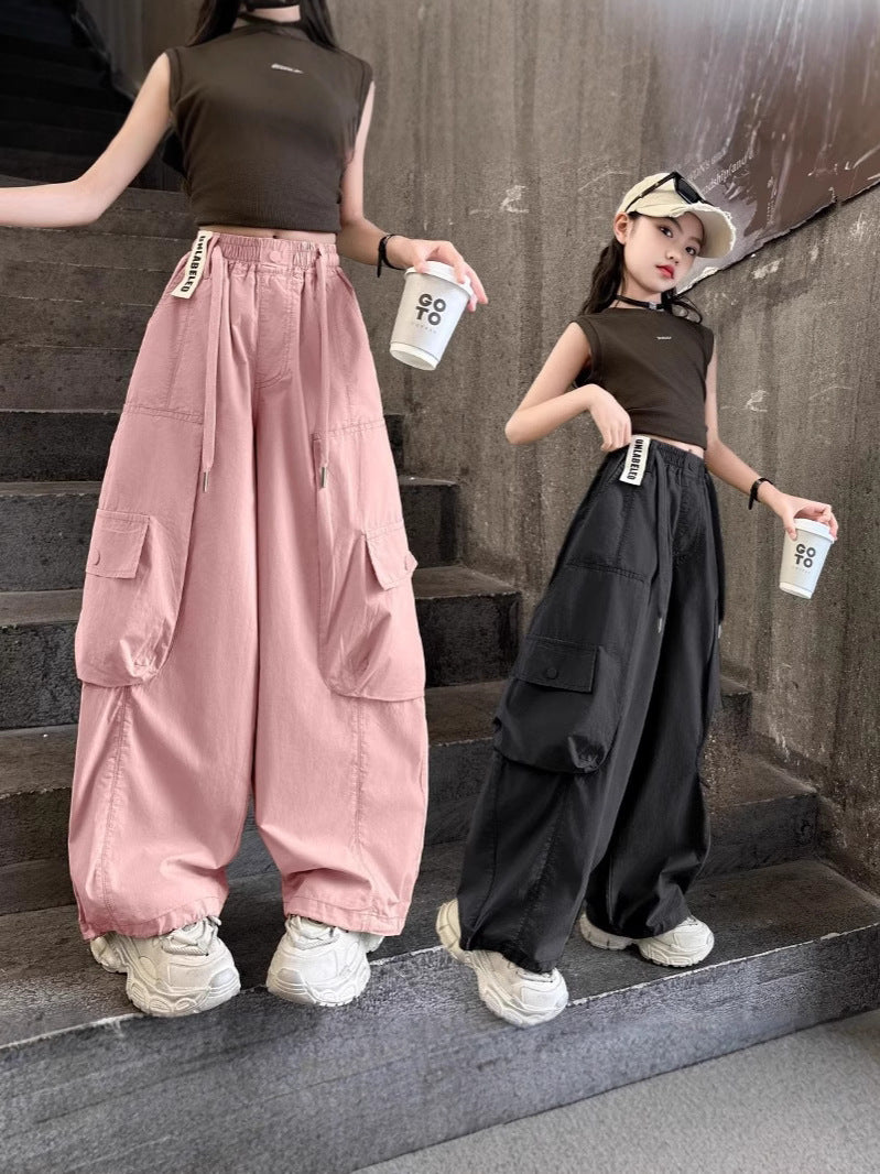 Children's Overalls Summer Korean Fashion Medium Large Loose Thin Fried Street Children's Pants