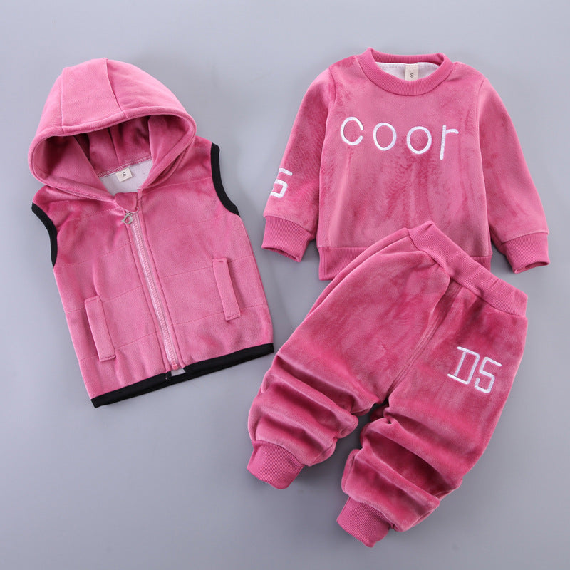 Children's Korean Style Clothing Fleece Padded Bear Children's Suit