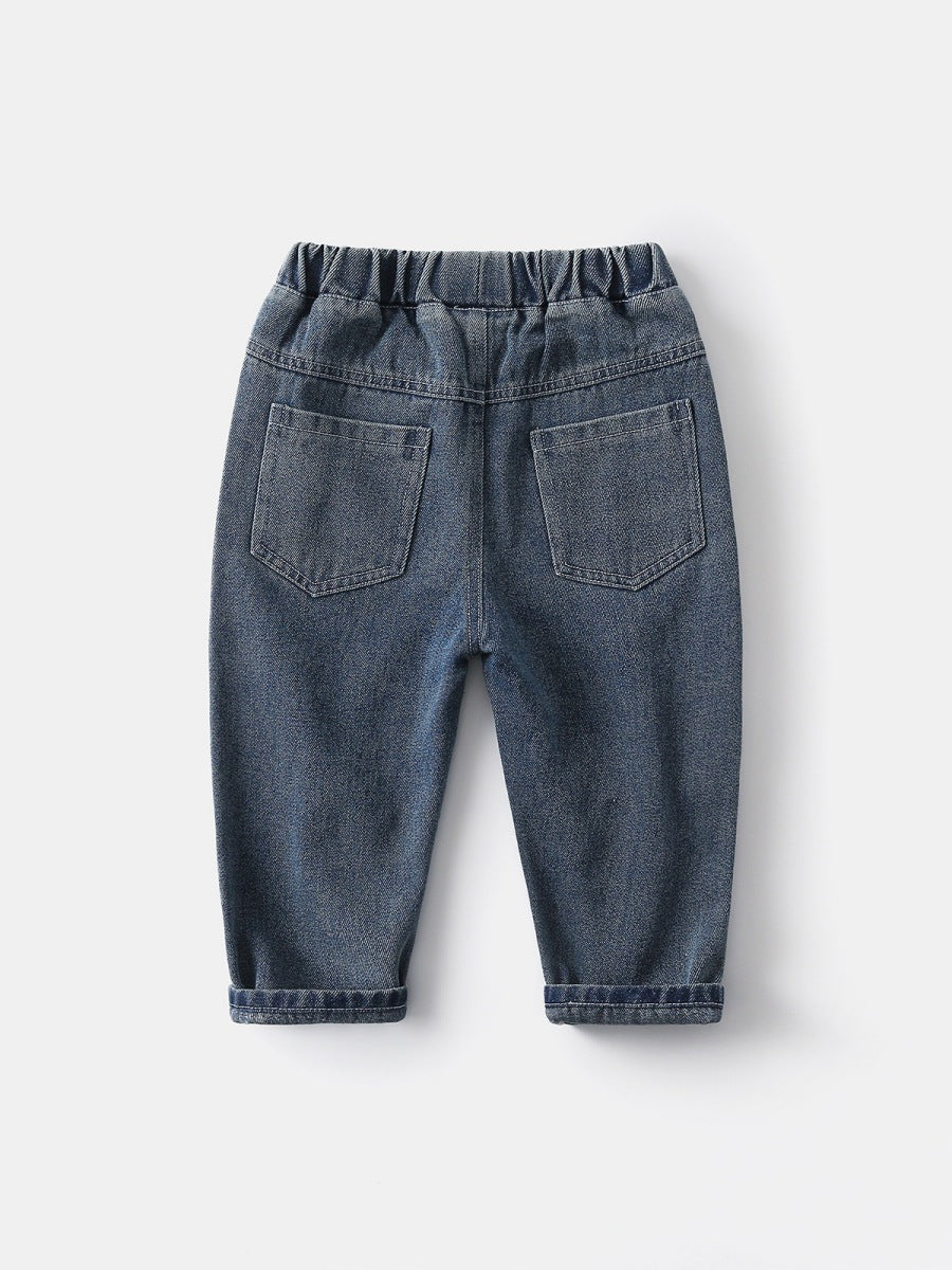 Children's Jeans Korean Style Washed-out Vintage Solid Children's Pants