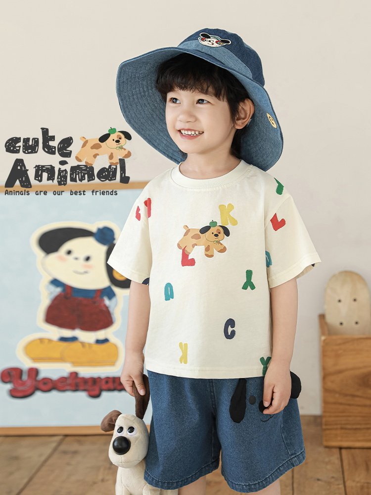 Round Neck Short Sleeve T-shirt Loose Children's Suit