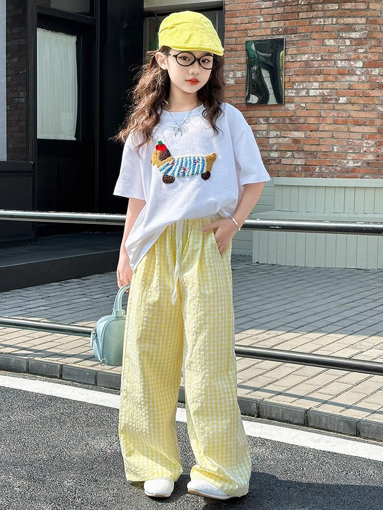 Children's Summer Short-sleeved Western Style Plaid Pants Children's Suit
