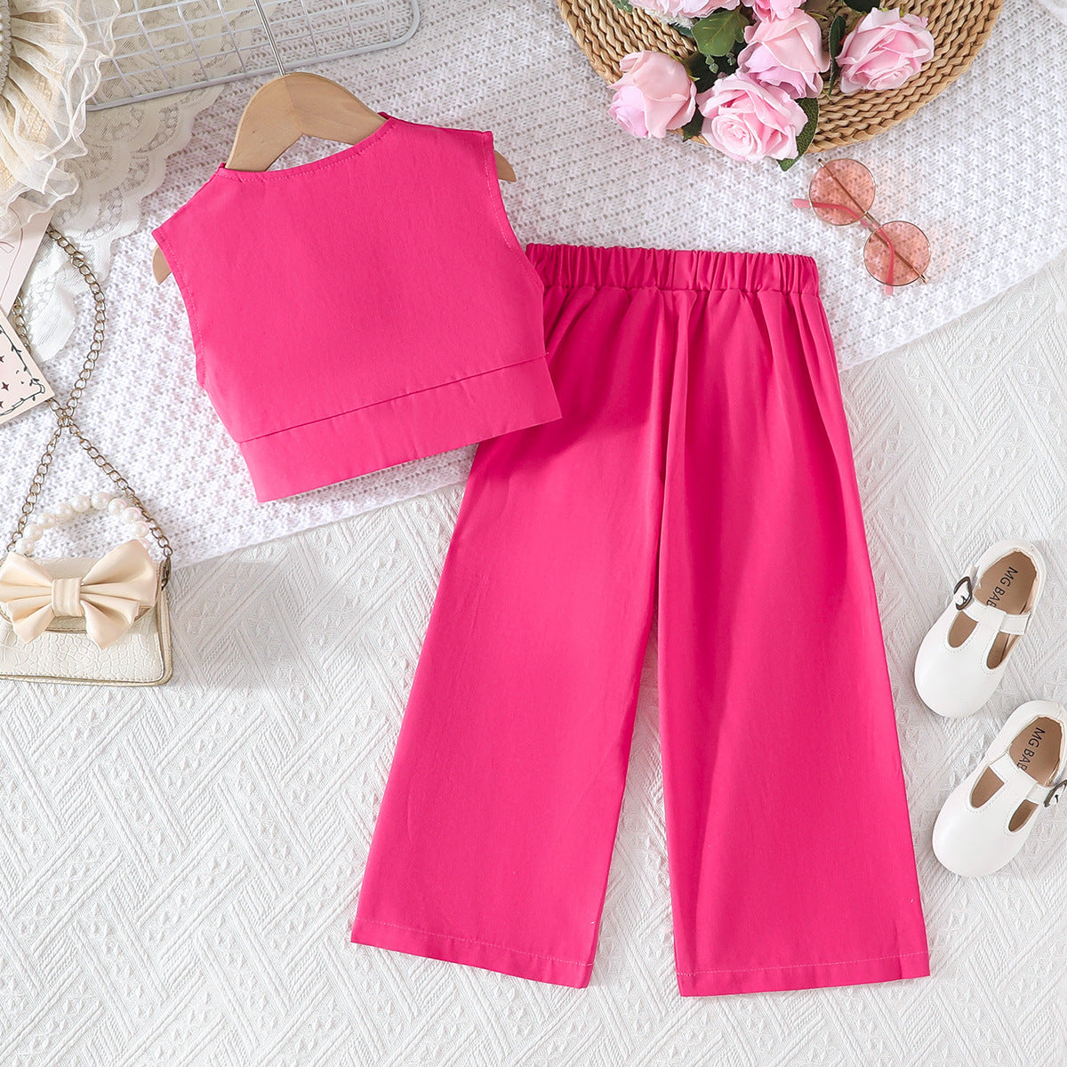 Solid Color Midriff Outfit Lapel Vest Children's Suit