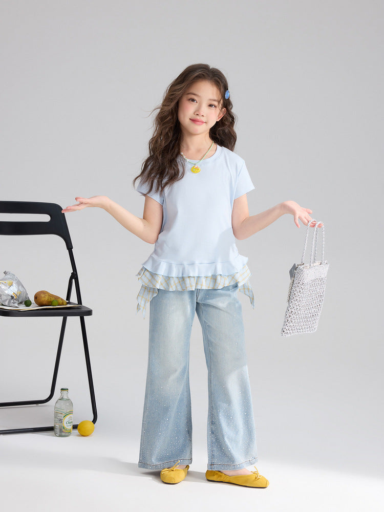Children's Summer Wear Trousers Slimming Rhinestone Skinny Children's Pants