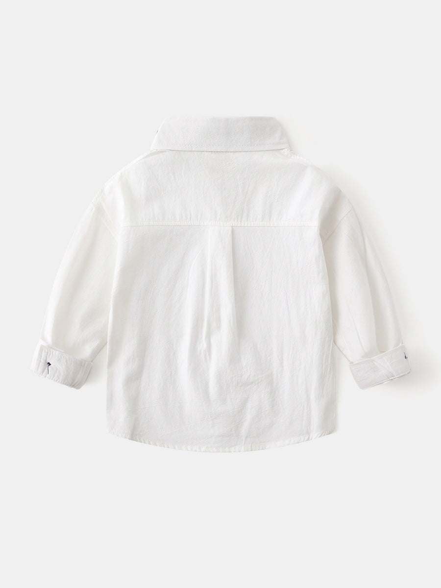Children's Style Solid Color Wide Shoulder Embroidered Children's Shirt