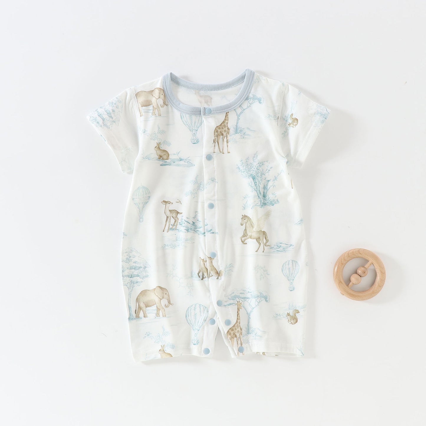 Babies Summer Thin Modal Jumpsuit Cool Breathable Pajamas Short-sleeved Jumpsuit, Climbing Suit