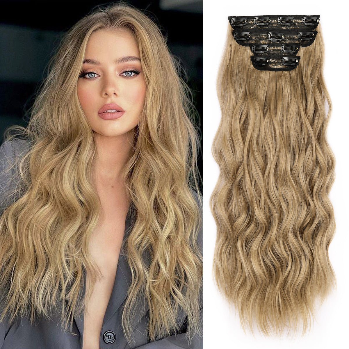 Women's Set Water Ripple Hairpiece Clip Fiber Wig