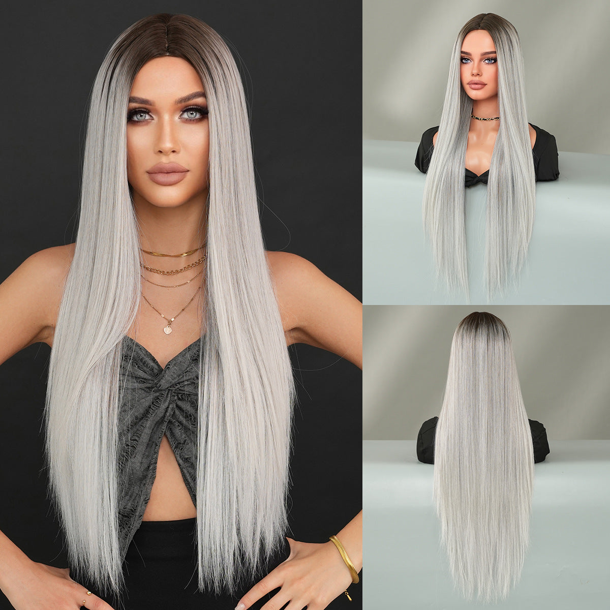 Women's Hair Nordic Natural Gold Gradient Chemical Long Straight Wig