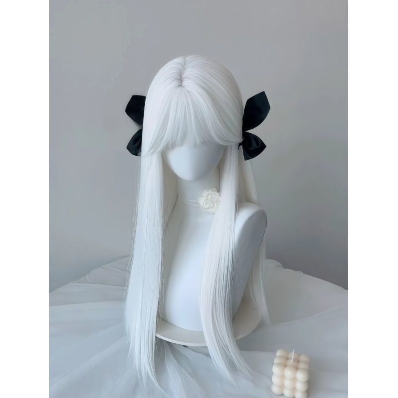 Women's Pure White Bangs Hair Fashion Natural Gothic Style Long Straight Wig