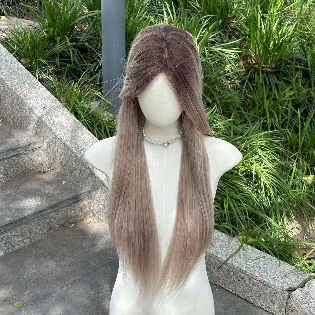 Spicy Warning Asian Gradient Highlight Hair Bangs Full Head Cover Long Straight Wig