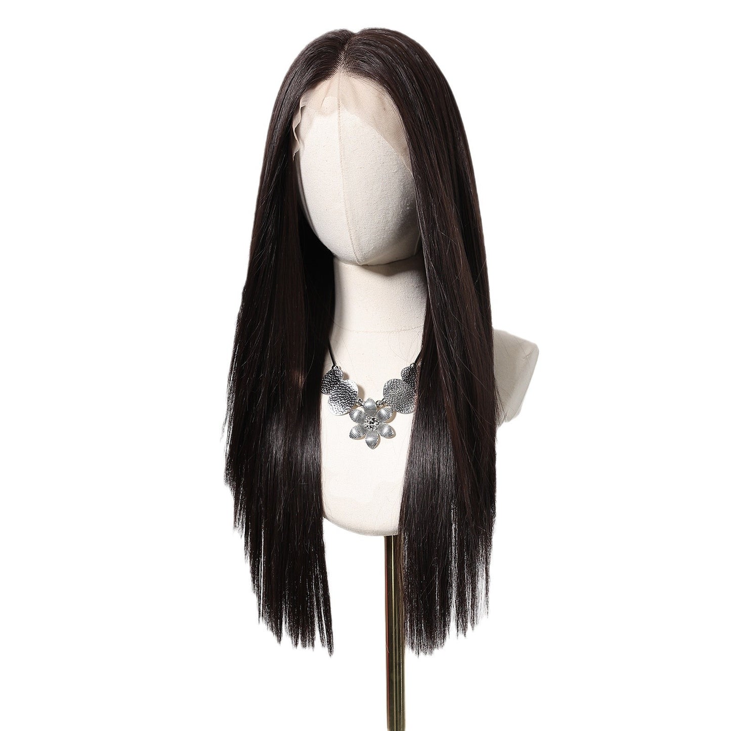 Imported Silk Black Lace Female Free Seam Breathable Long Straight Wig