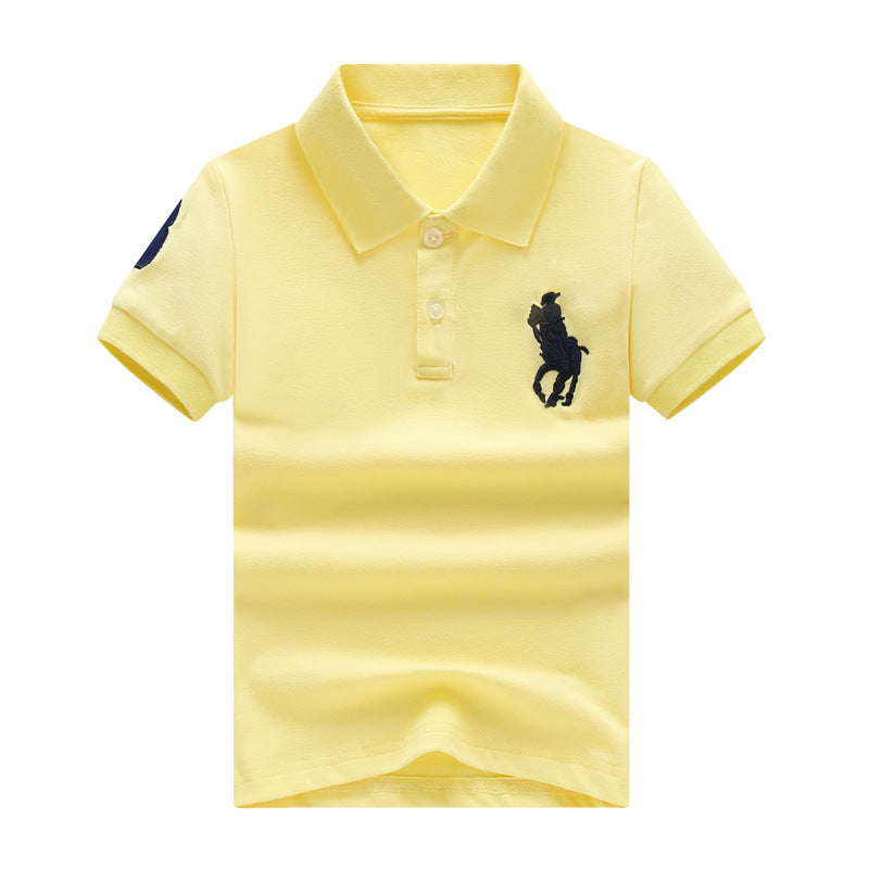 Children's Summer Solid Color Polo Collar Medium Size Shirt Trendy Children's T-shirt