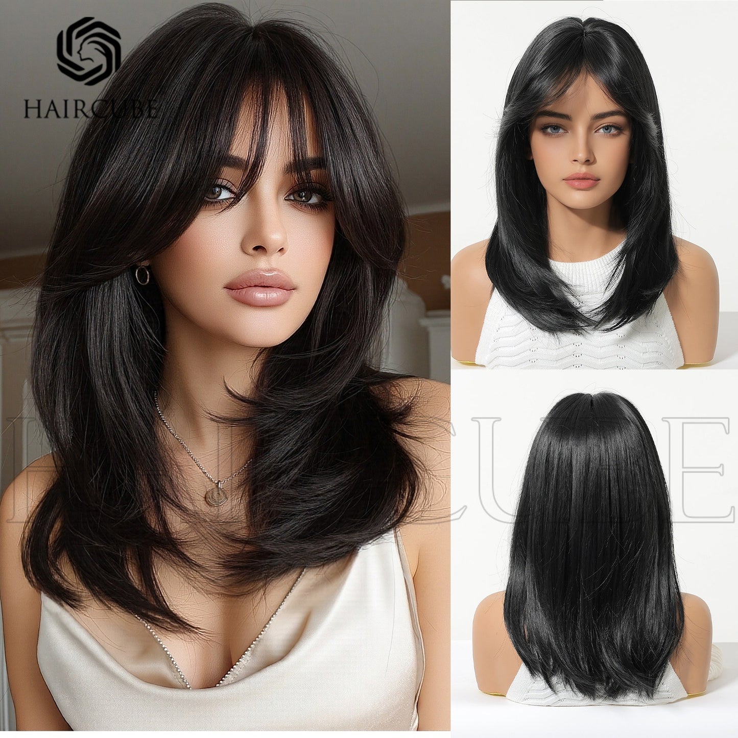Headgear Female Atmosphere Sense Bangs Mid-length Temperament Wig Short Straight Hair