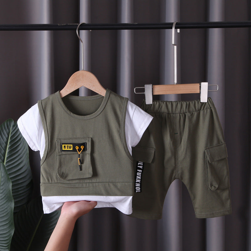 Children's Gentleman Round Neck Two Pieces Short Sleeve Shorts Children's Suit