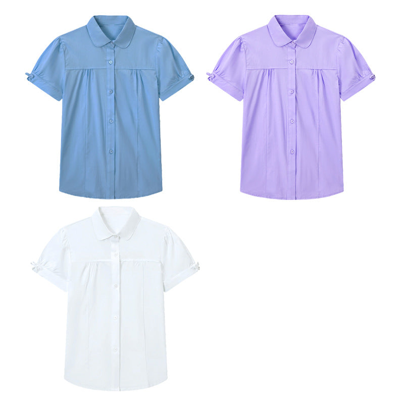 Short-sleeved Solid Color For Middle Older Primary School Summer Children's Shirt