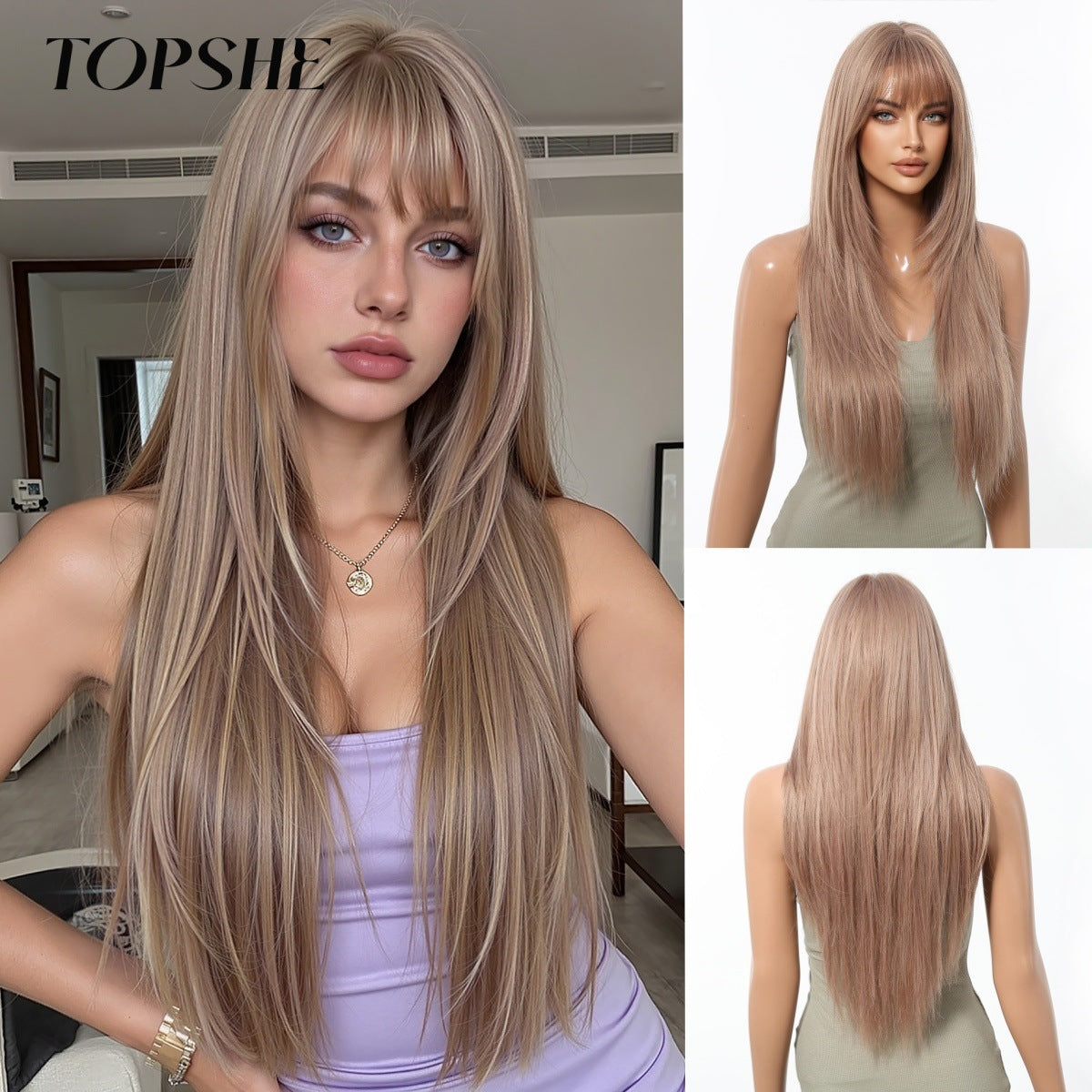 Female Pure Desire Wind Air Bangs Long Straight Wig