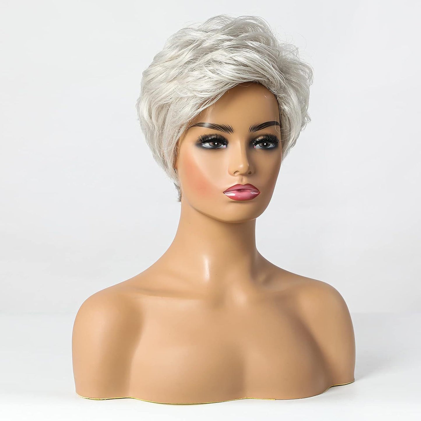 Women's Natural Layered Elf Gray White Partial Fashion Head Wig Short Straight Hair