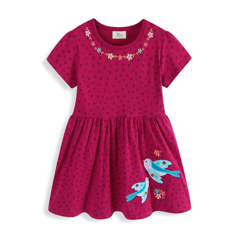 Short Sleeve Cute Summer Round Neck Children's Dress