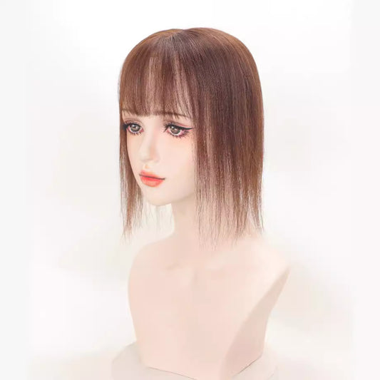 Net Set Hand Woven Casual Split Seam Cover Gray Lightweight Real Hair Wig