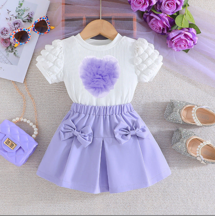 Puff Short Sleeve Coat Order Love Heart Bow Tie Children's Suit