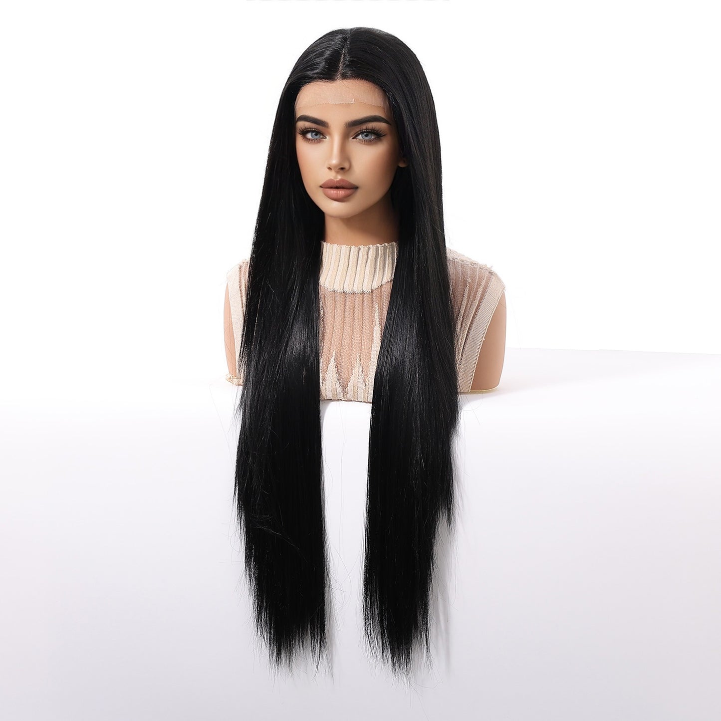 Women's Korean Hair Lace Domestic Silk White Mid-point Black Long Straight Wig