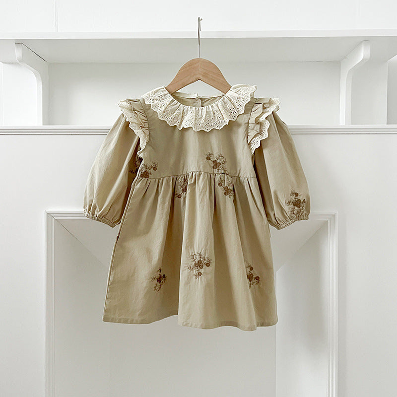 Sisters Outfit Infants Romper Long Sleeve Lace Collar Embroidered Children's Dress