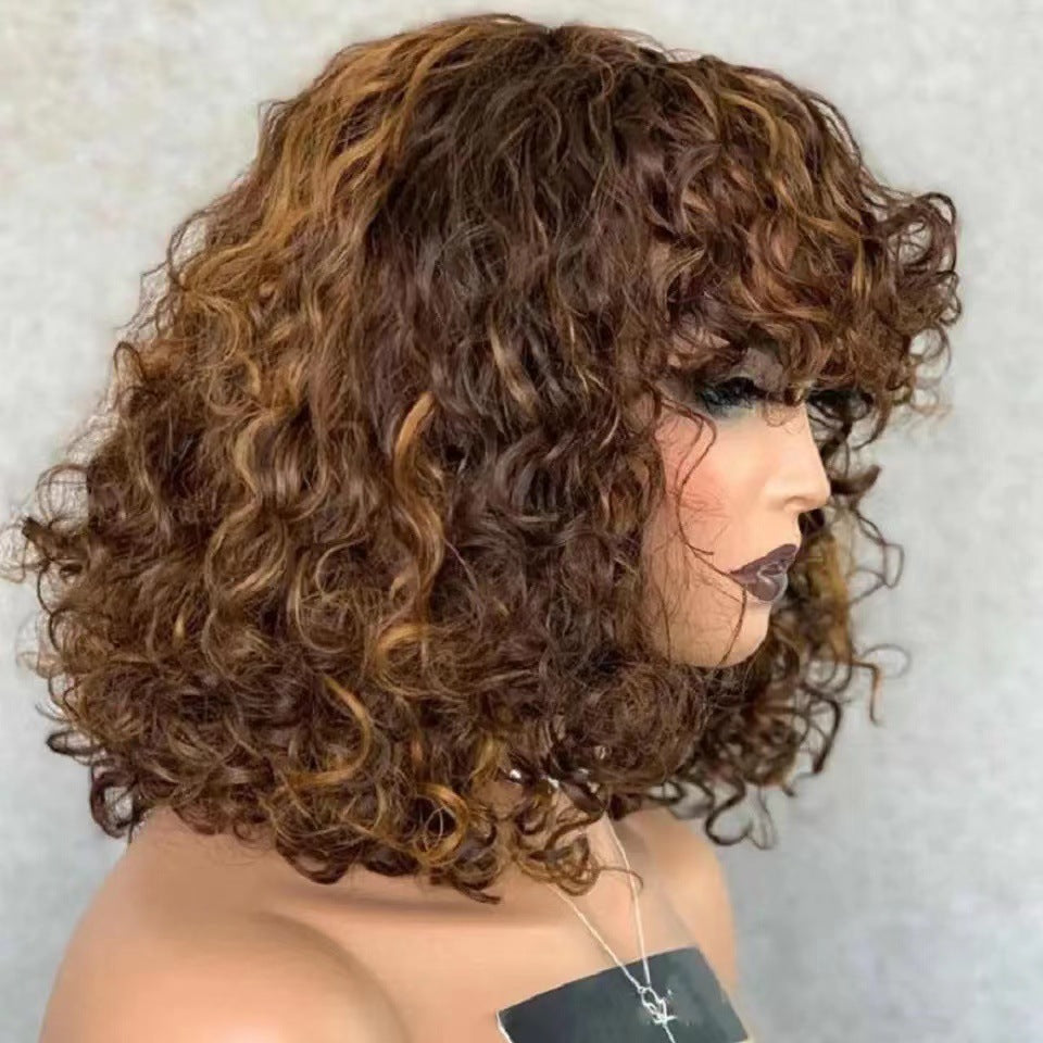 Women's Sheath African Small Full Gradient Color Wig Short Curly Hair