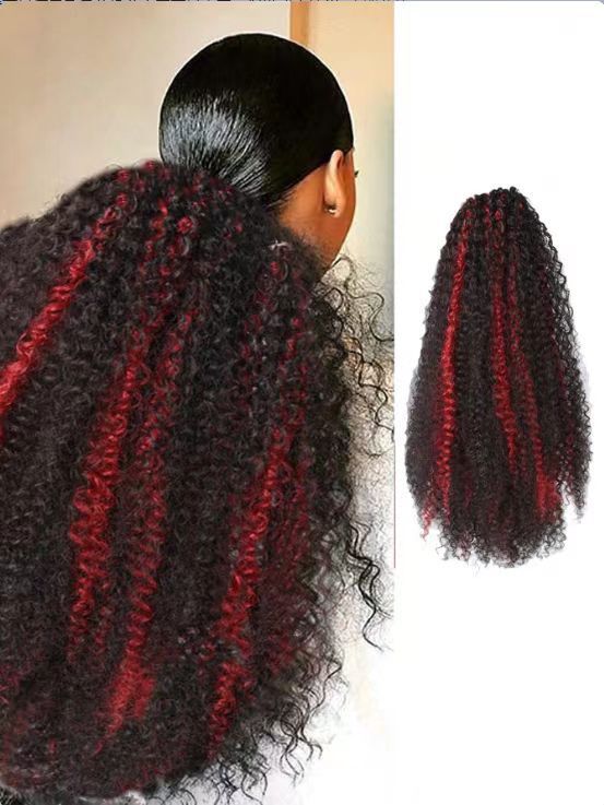 African Braid Drawstring Small Curly Fluffy Gradient Elastic Natural Wig Ponytail