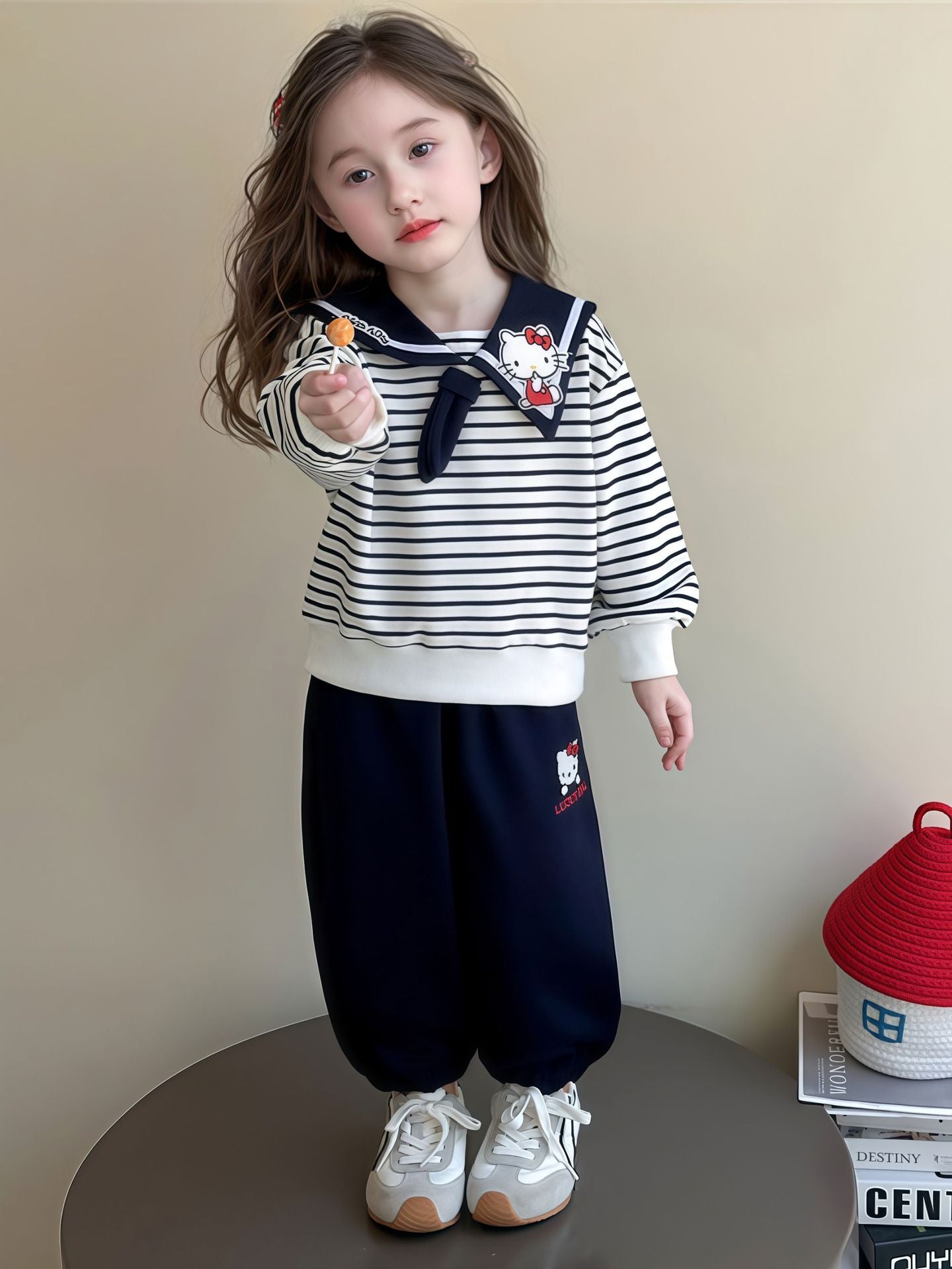 Children's Sweater Cute Sailor Collar Leisure Sports Cartoon Striped Children's Suit