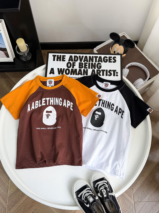 Women's & Men's Summer Short Sleeve Letter Print Contrast Color Simple Casual Korean Children's T-shirt