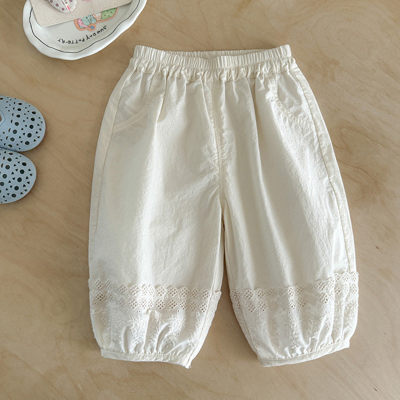 Casual Cotton Cropped Summer Infant Fashionable Lace Children's Pants
