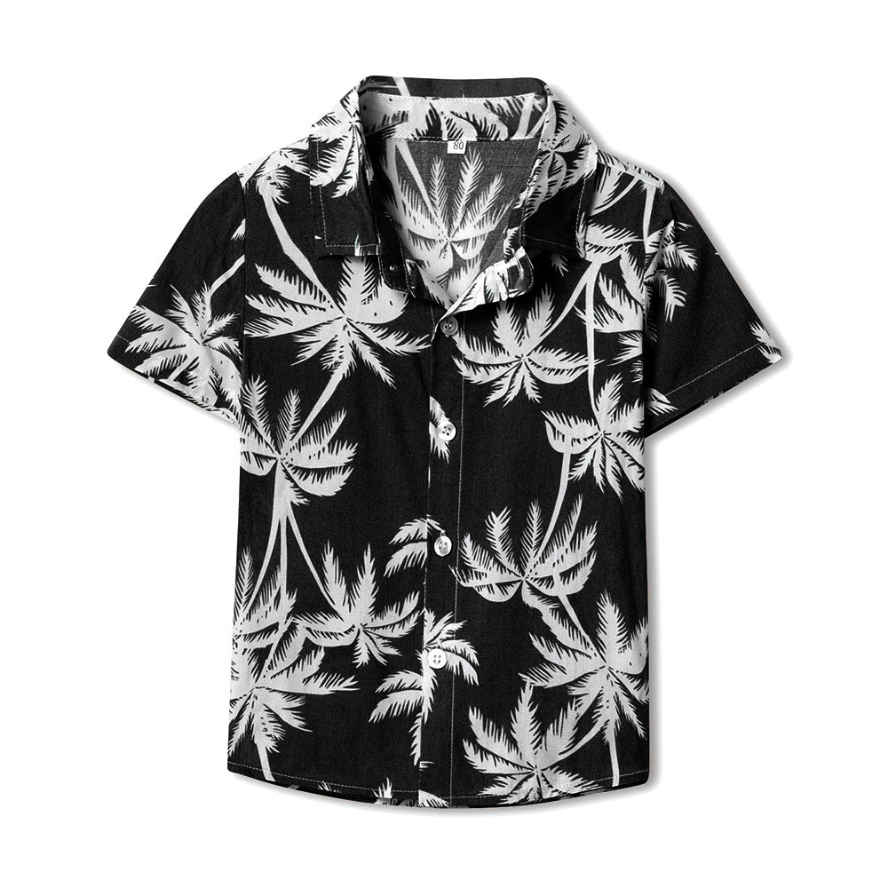 Children's Summer Neutral Printed Cotton Cardigan Trendy Hawaiian Short Children's Shirt